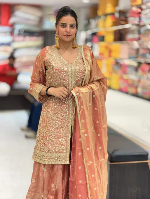 Peach Embellished Suit